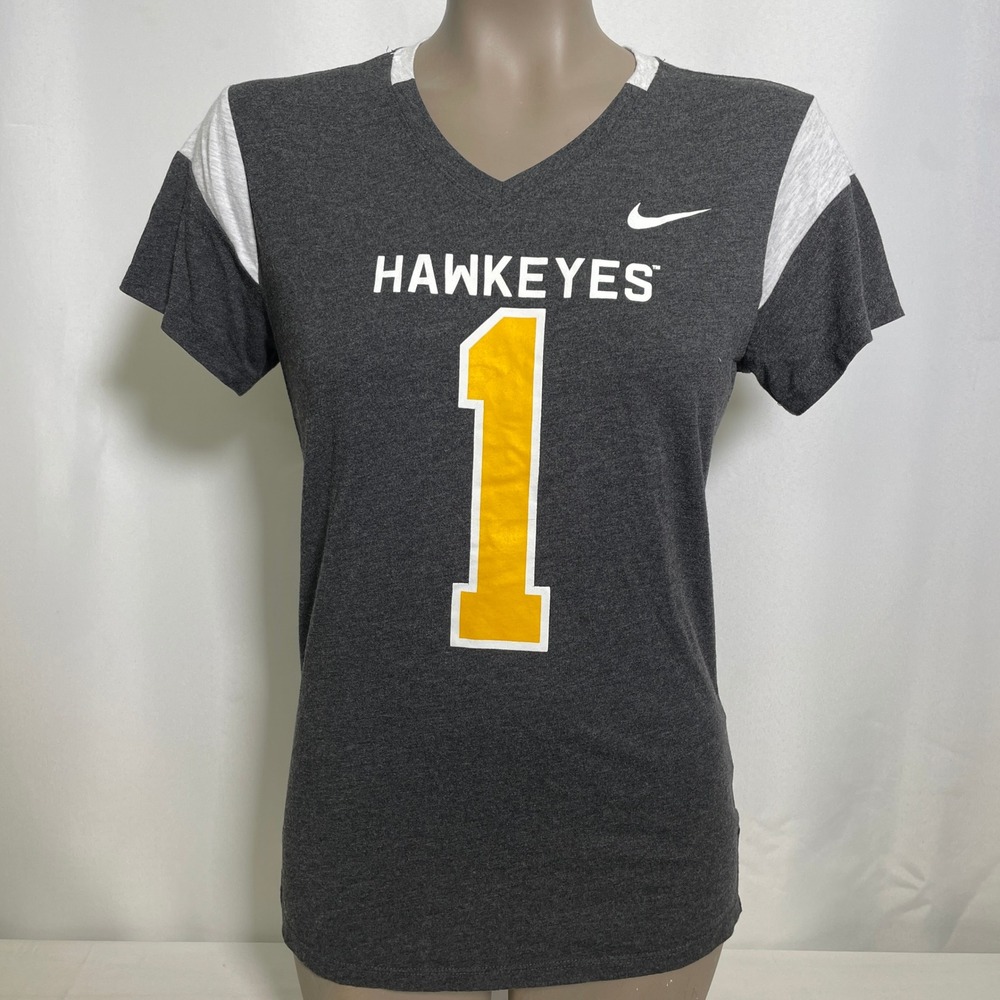 Iowa Hawkeyes #1 NCAA Football Nike Heathered Charcoal Gray T-Shirt Women's XS